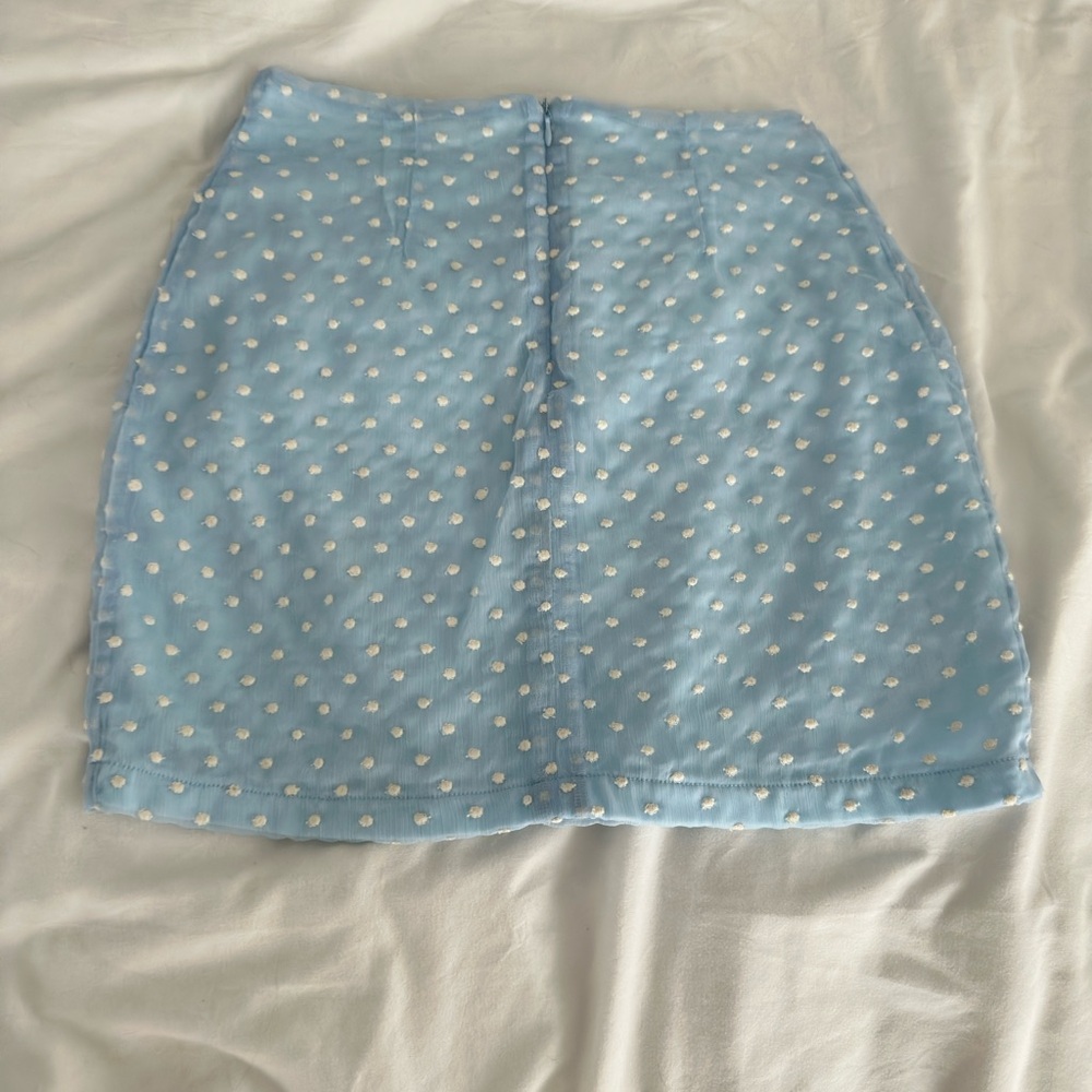 La Hearts Light Blue Mini Skirt with White Dots